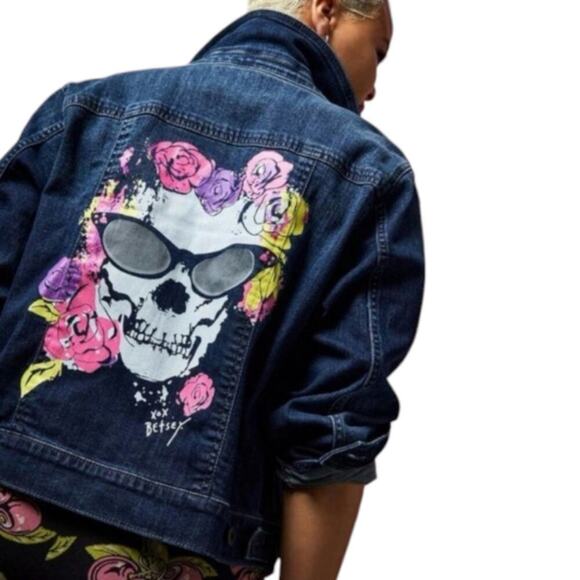 Torrid x Betsey Johnson Floral skull trucker jean jacket coat Plus Size 2 2X New - Picture 2 of 15